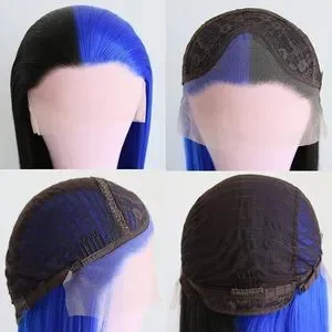 24” BLUE  &BLACK SPLIT DYE STRAIGHT LACEFRONT WIG *NEW* Fashiondeityshair | Accessories | 24 Blue Black Split Dye  main image 2